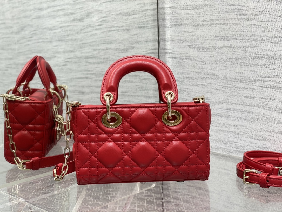 Micro Lady D-Joy Bag Red Cannage Lambskin